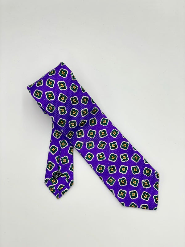 Drakes Purple Textured Medallion Tie