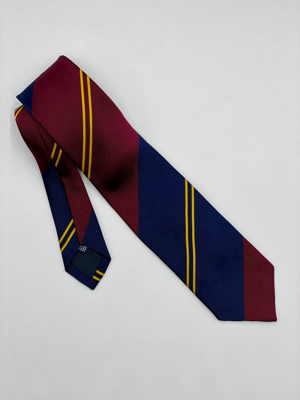 Drakes Navy Burgundy Gold Stripe Tie