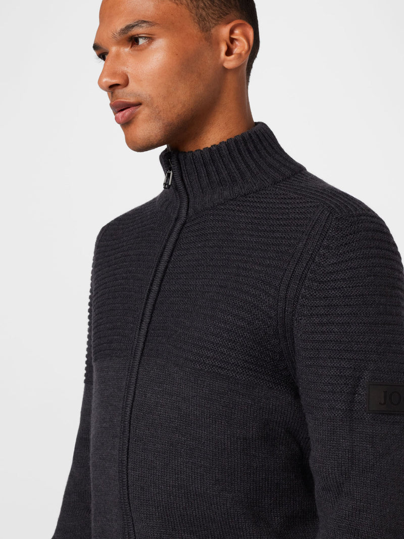Joop Tassilo Full Zip Rib Sweater Charcoal