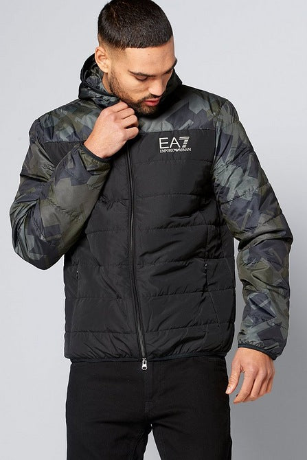 EA7 Geometric camo puffer jacket