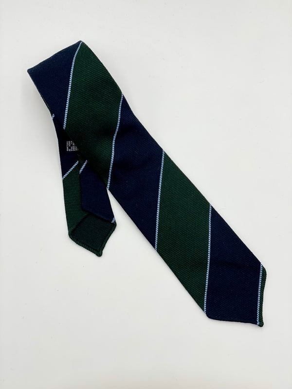 Drakes Heavy Silk Green Navy Rep Stripe Tie