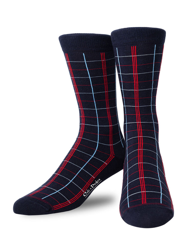 Cole and Parker Navy Red Graph Check Socks