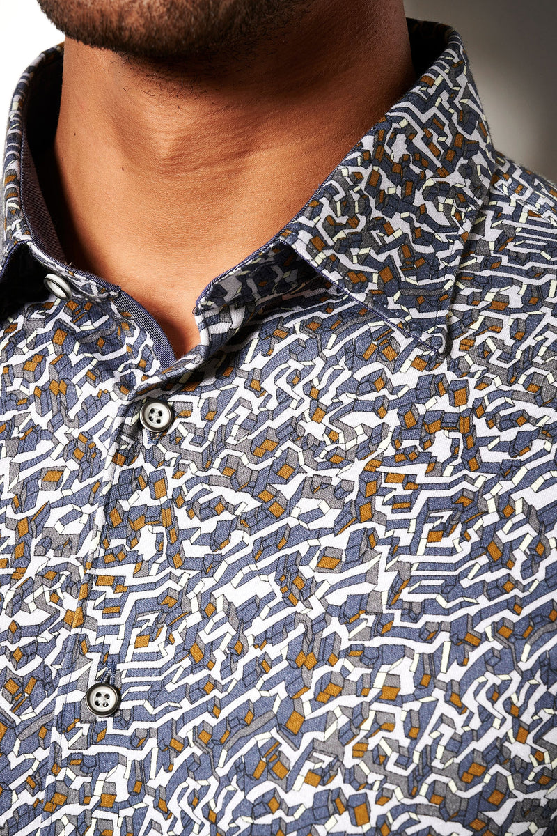 Desoto Geometric Print Long Sleeve Jersey Shirt Denim Blue