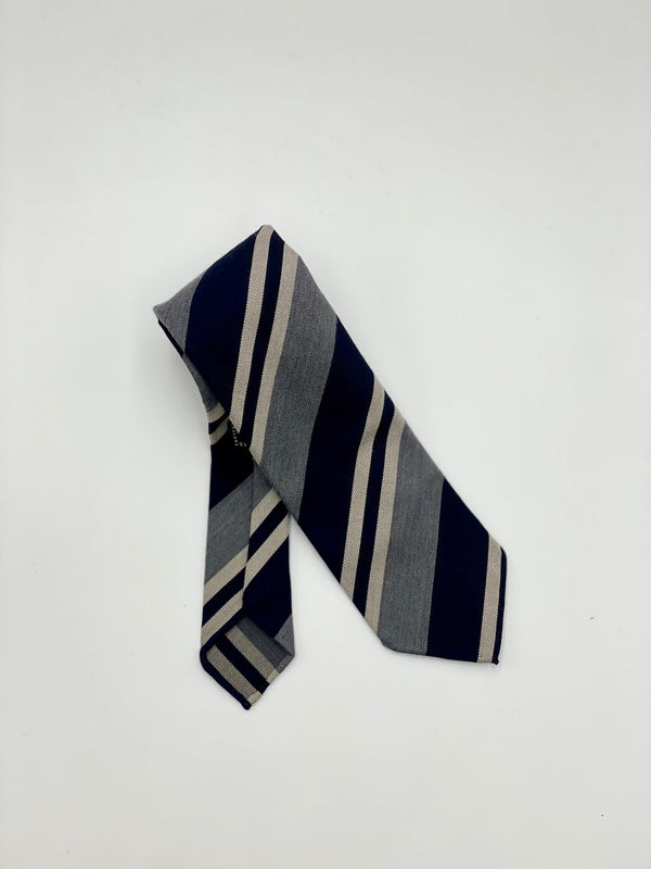 Drakes Wool and Cotton Navy Stripe Tie