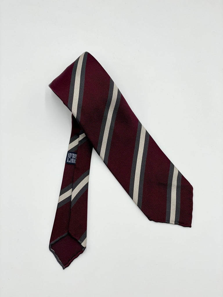 Drakes Burgundy Grey Rep Stripe Tie