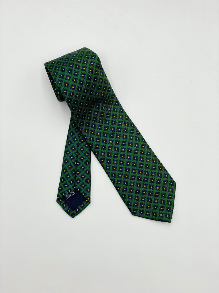 Drakes Forest Green Neat Medallion Tie