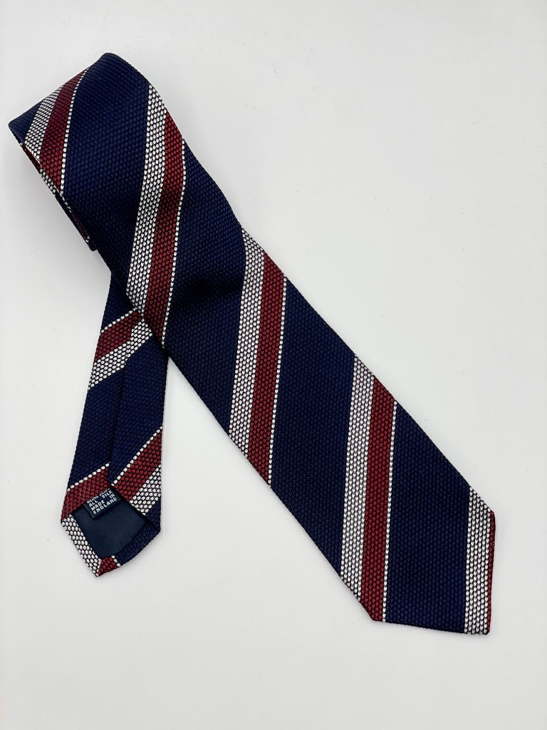 Drakes Navy Red Grenadine Stripe Tie