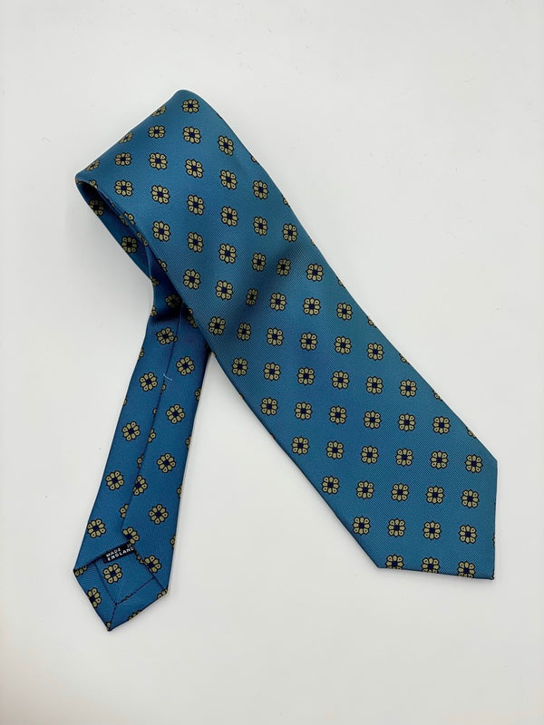 Drakes Steel Blue Gold Mini Medallion Tie