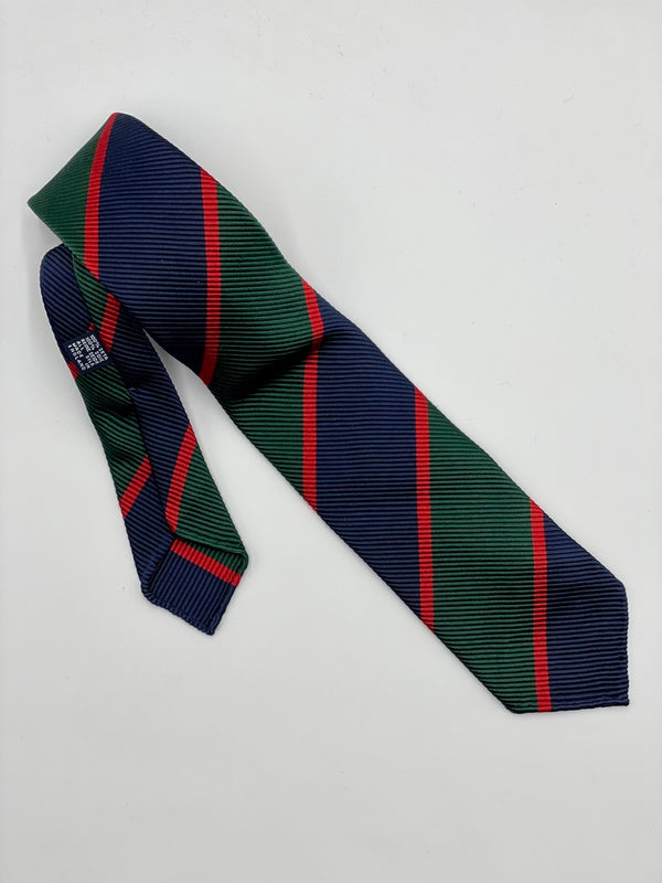 Drakes Navy and Green Silk Rep Stripe Tie