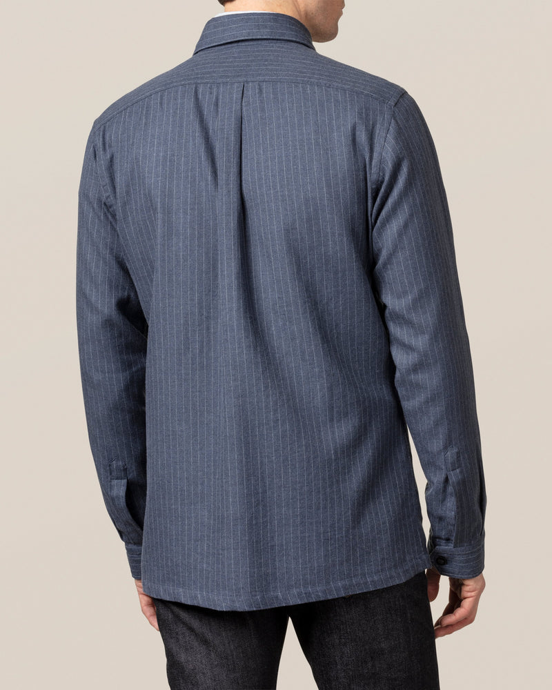 Eton Flannel Overshirt Steel Blue Stripe