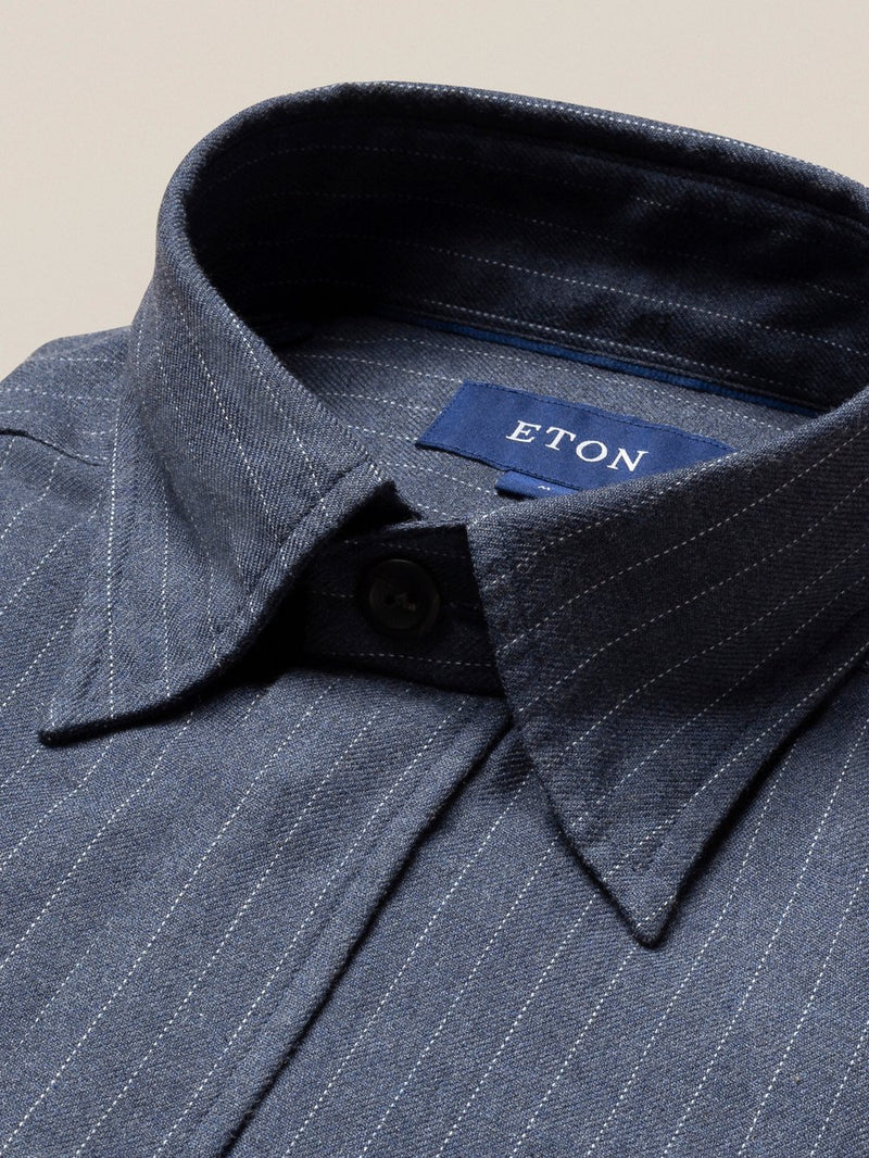Eton Flannel Overshirt Steel Blue Stripe