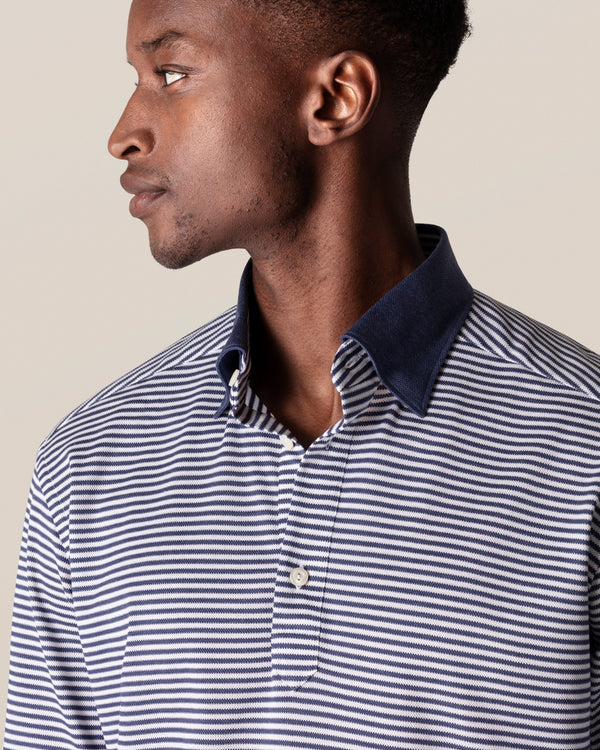 Eton Knitted Pique Shirt Navy Stripe