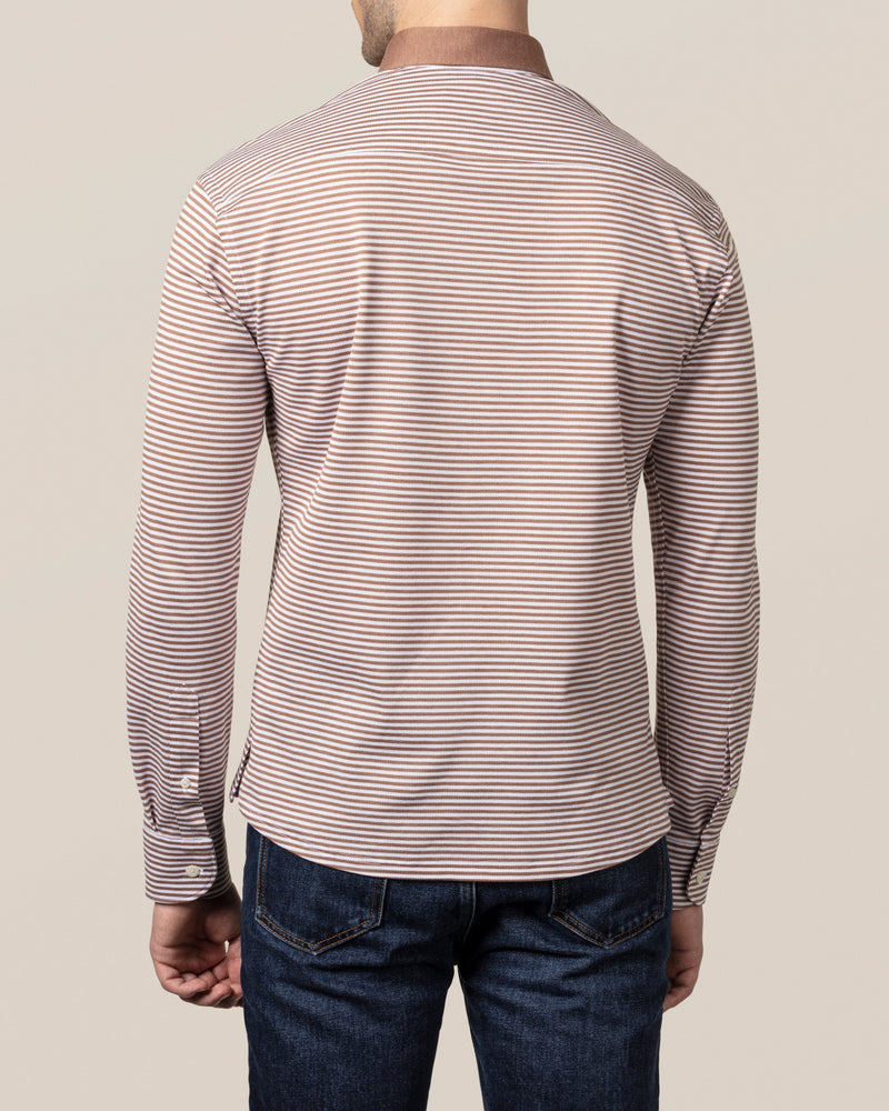 Eton Knitted Pique Shirt Tan Stripe