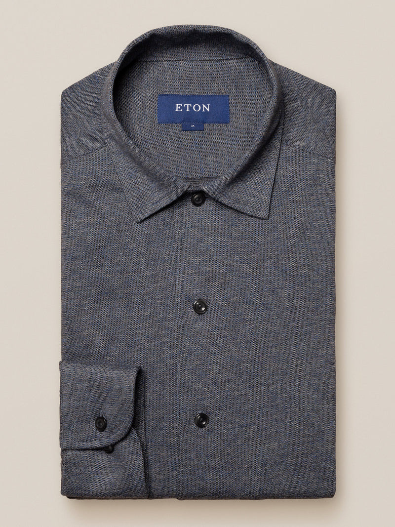 Eton Mouline Jersey Shirt Mid Blue