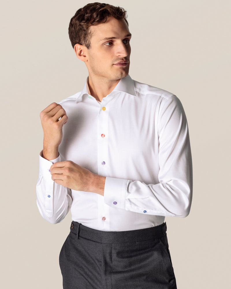 Eton Contemporary Fit White with Multi Coloured Buttons