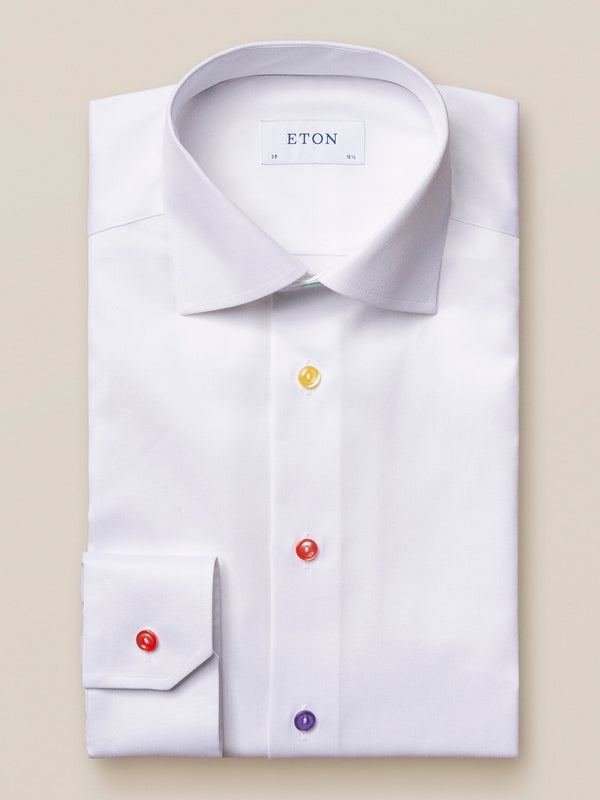 Eton Contemporary Fit White with Multi Coloured Buttons