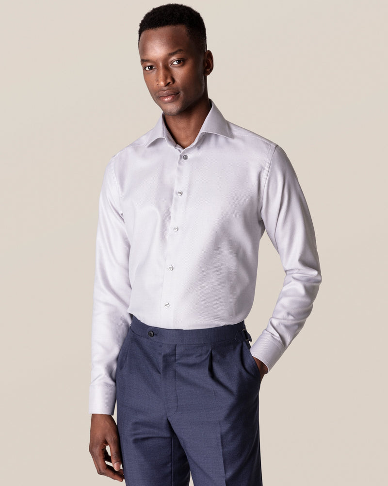 silver dress shirt Eton Contemporary Fit Light Silver Herringbone Dress Shirt – Newman's Menswear