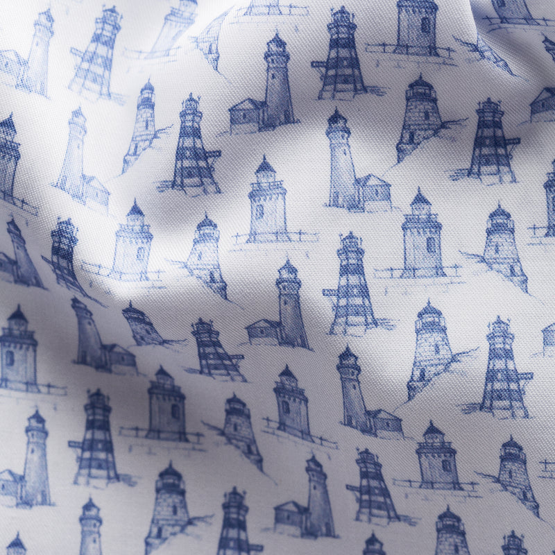 Eton Blue Lighthouse Print Signature Twill Shirt Slim Fit