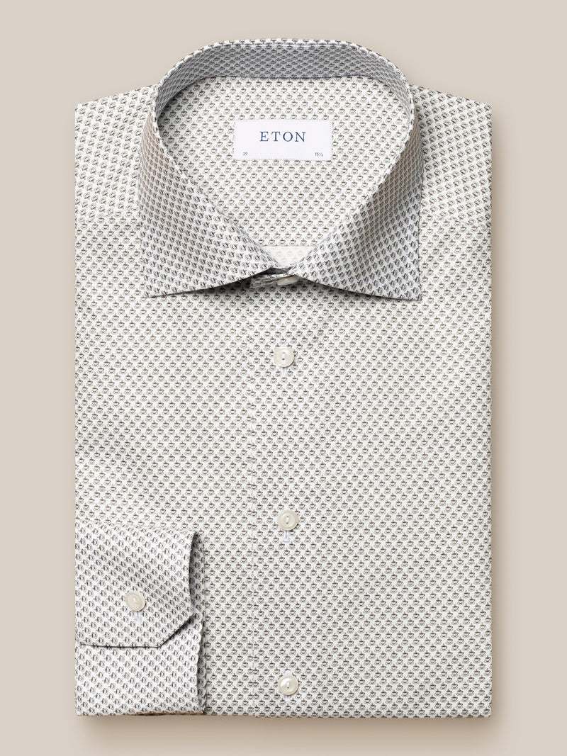 Eton Signature Twill Contemporary Fit Espresso Micro Print Shirt