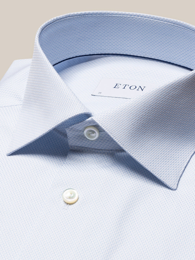 Eton Contemporary Fit Light Blue Pique Shirt