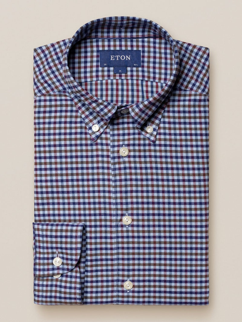 Eton Burgundy Cotton Tencel Flannel Shirt