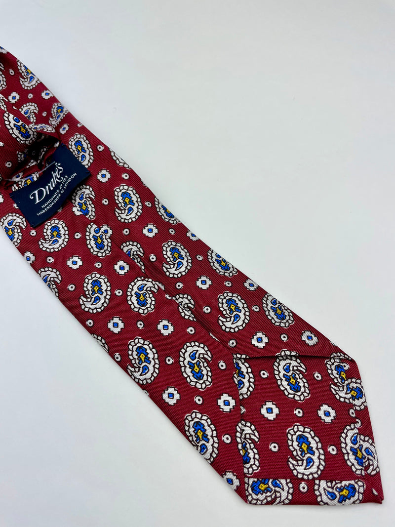 Drakes Bright Red Paisley Tie
