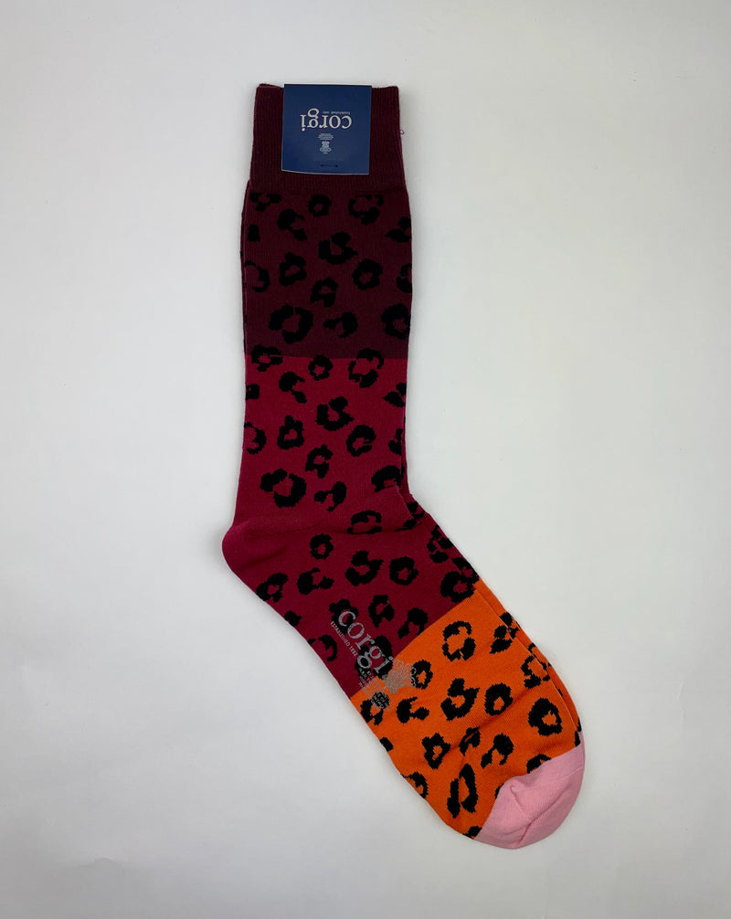 Corgi Crimson Variated Leopard Print Cotton Sock