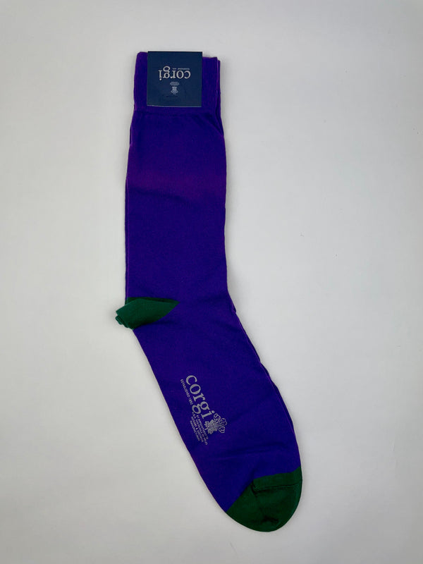 Corgi Purple Green Toe Cotton Sock
