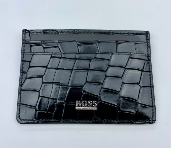 Hugo Boss Black Leather Crocodile Pattern Card Holder