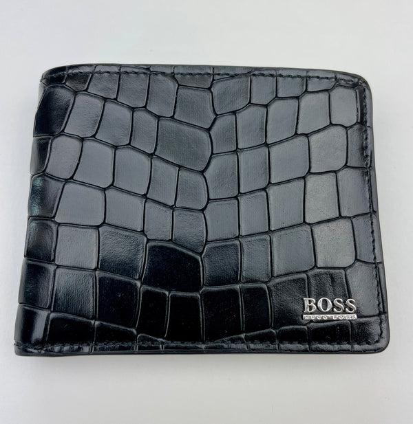 Hugo Boss Crocadile Pattern Black Leather Wallet