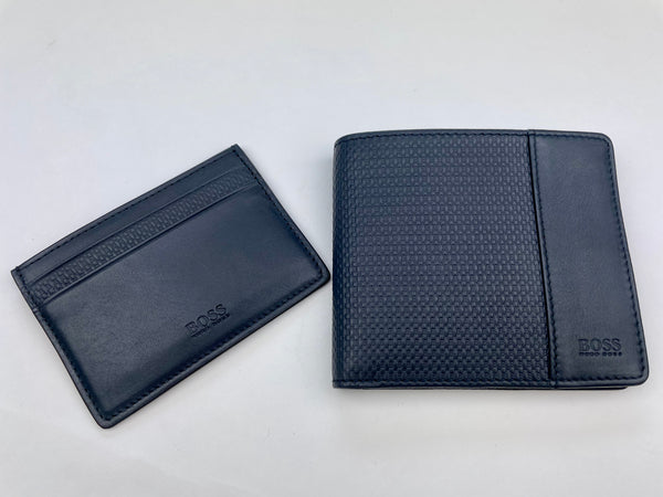 Hugo Boss Navy Leather Wallet / Card Holder Set