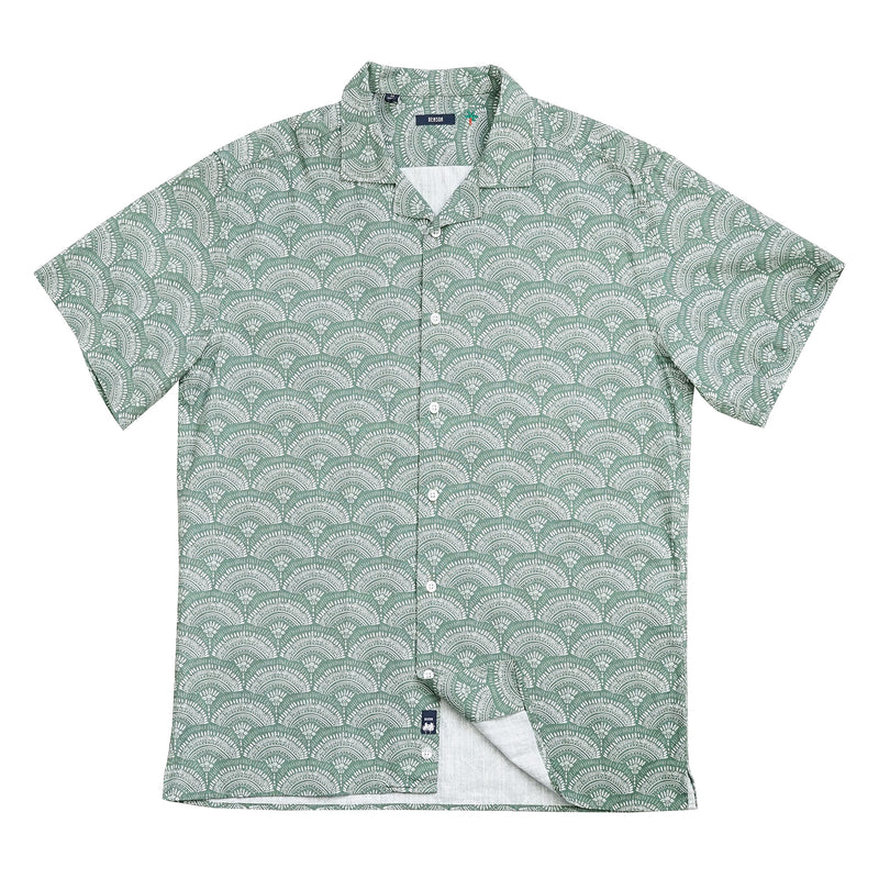 Benson Green Frawn Pattern Camp Collar Shirt