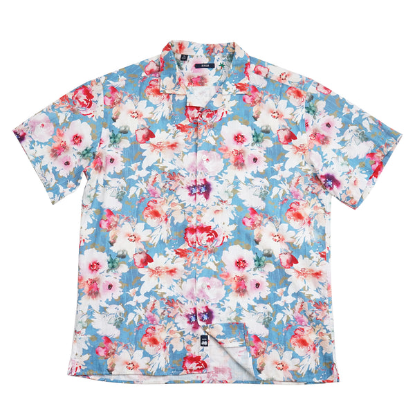 Benson Blue Pink Floral Pattern Camp Collar Shirt