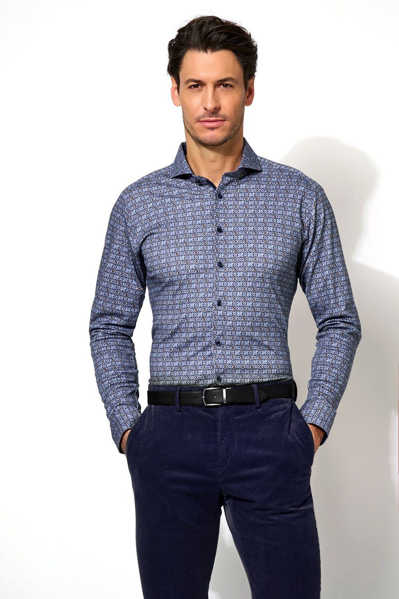 Desoto Blue X Pattern Long Sleeve Jersey Shirt