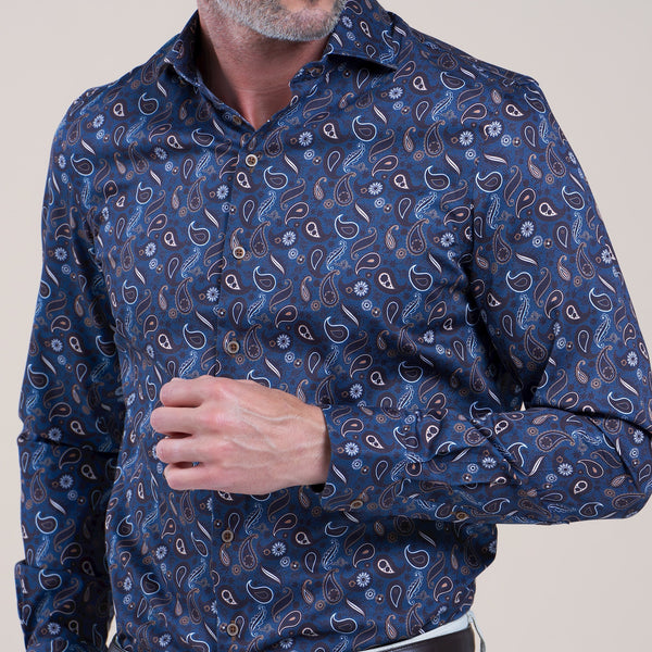 R2 Amsterdam Teal Paisley Print Shirt