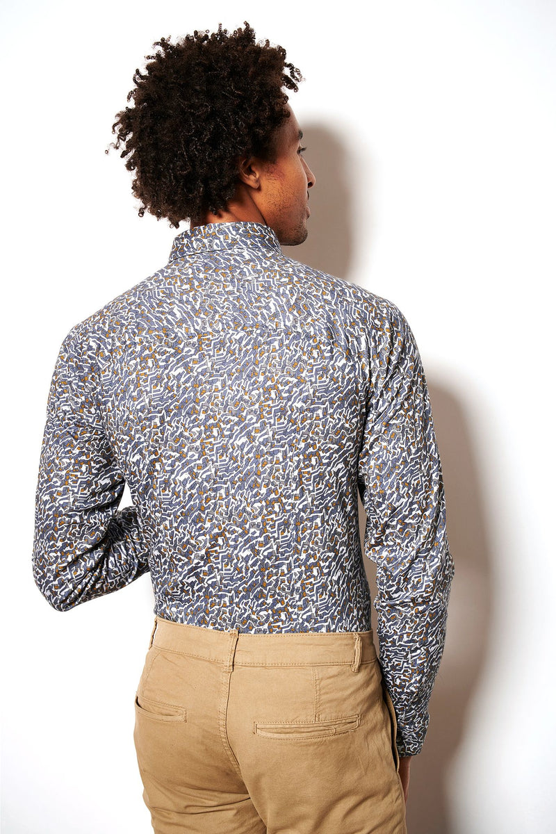 Desoto Geometric Print Long Sleeve Jersey Shirt Denim Blue