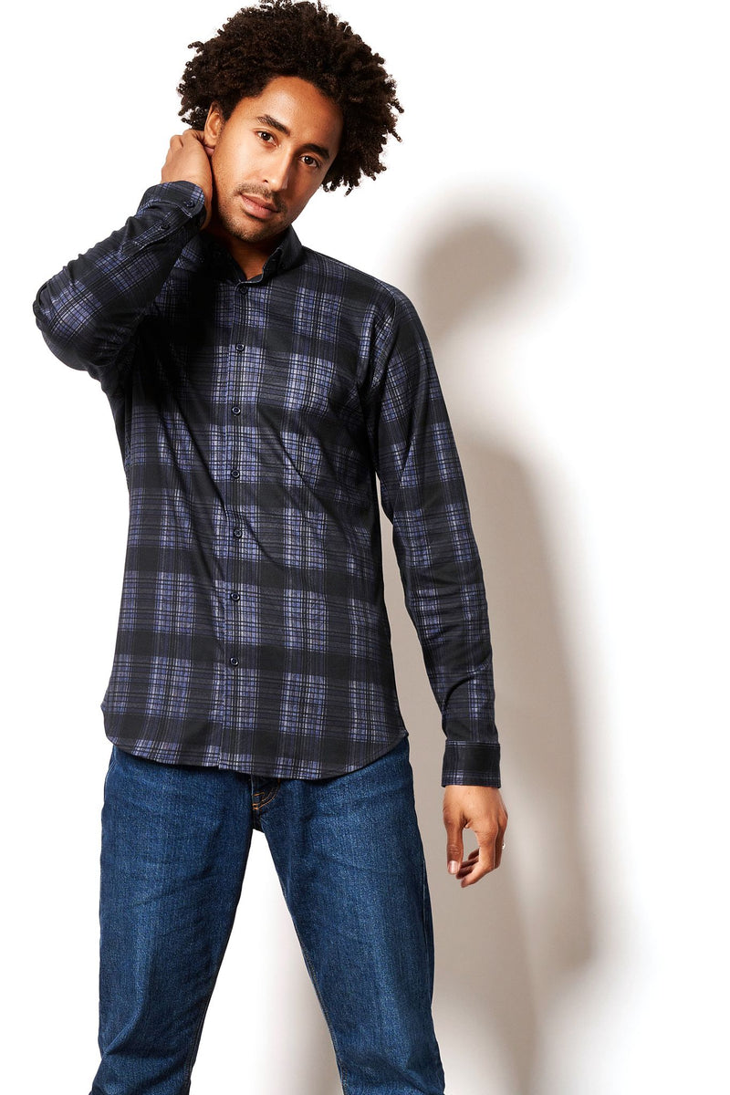 Desoto Blue Check Print Long Sleeve Jersey Shirt