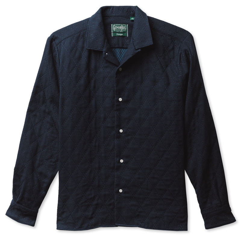 Gitman Vintage Indigo Sashiko Dobby Camp Collar Long Sleeve Shirt