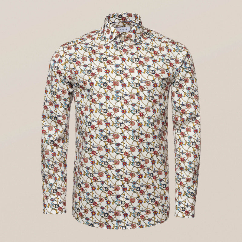Eton Contemporary Fit Red Flowers & Cord Print Shirt