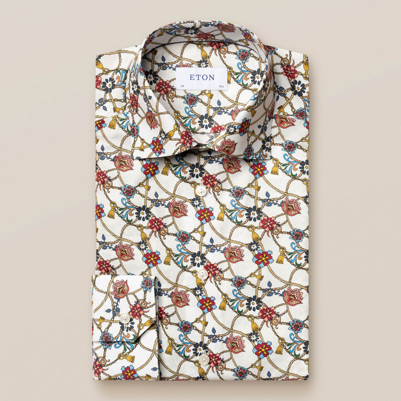 Eton Contemporary Fit Red Flowers & Cord Print Shirt