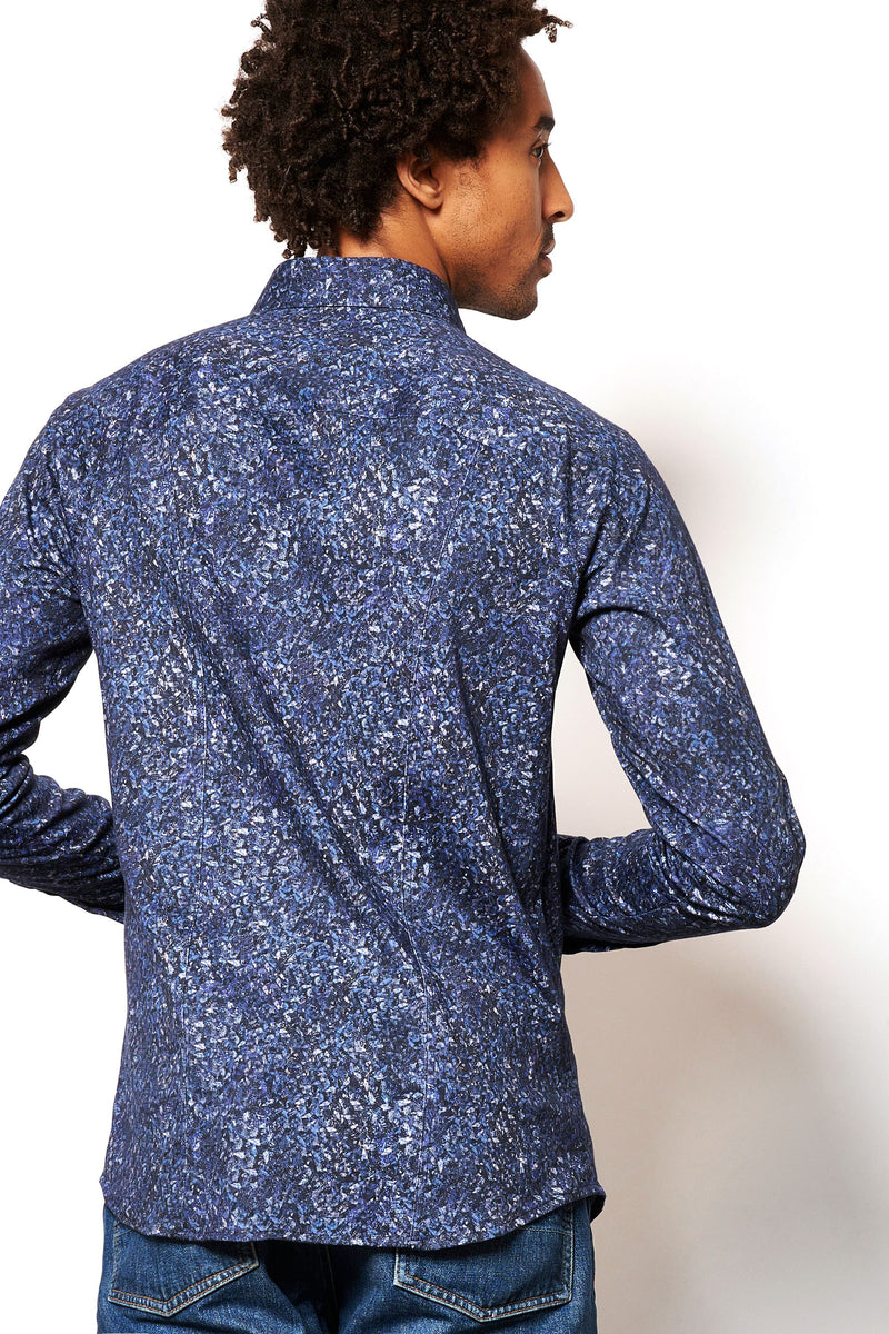 Desoto Blue Abstract Print Long Sleeve Jersey Shirt